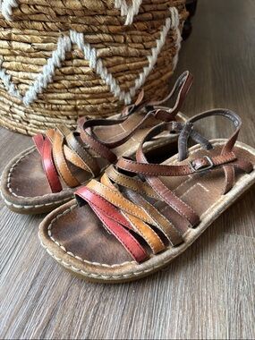 TRACK’N TRAIL Women’s Multi-Color Leather Strappy Sandals — Brown/Red/Tan